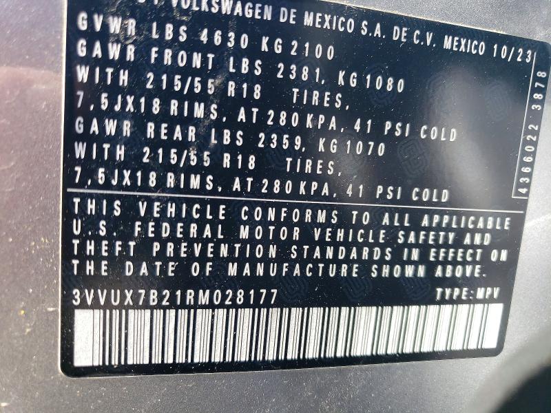 Продаж на аукціоні авто 2024 Volkswagen Taos, vin: 3VVUX7B21RM028177, номер лоту: 61942136
