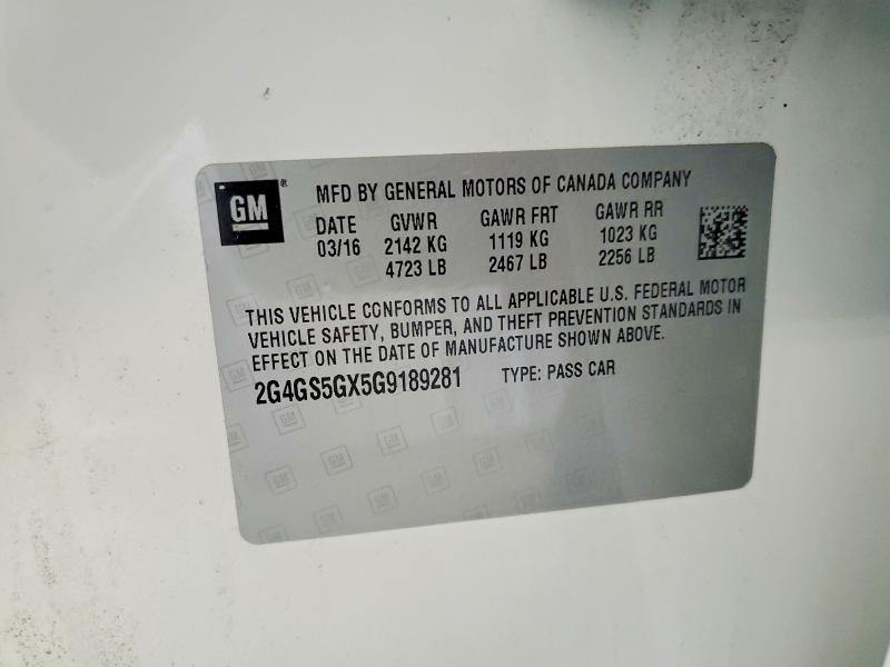 59393776 :رقم المزاد ، 2G4GS5GX5G9189281 vin ، 2016 Buick Regal مزاد بيع