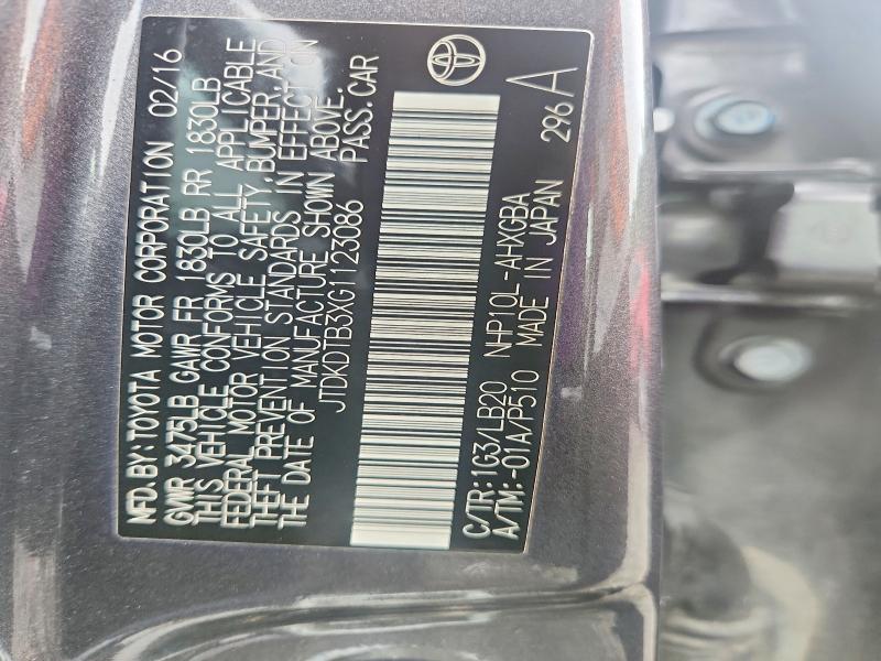 Aukcja sprzedaży 2016 Toyota Prius C, vin: JTDKDTB3XG1123086, numer aukcji: 59788536