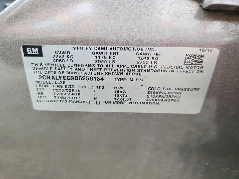 61620296 :رقم المزاد ، 2CNALFEC9B6250134 vin ، 2011 Chevrolet Equinox مزاد بيع