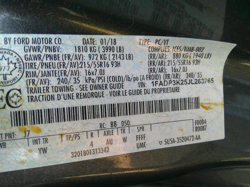 Продаж на аукціоні авто 2018 Ford Focus, vin: 1FADP3K25JL263765, номер лоту: 60636506