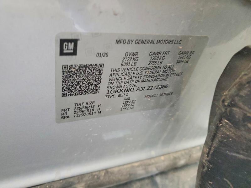 60513236 :رقم المزاد ، 1GKKNKLA3LZ172666 vin ، 2020 Gmc Acadia مزاد بيع