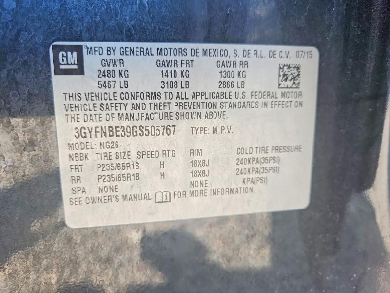 59917816 :رقم المزاد ، 3GYFNBE39GS505767 vin ، 2016 Cadillac Srx مزاد بيع