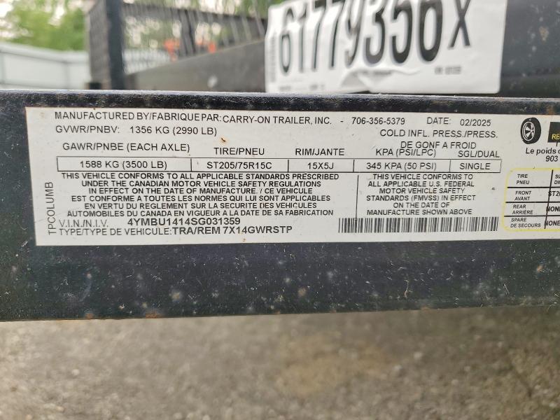 Продажа на аукционе авто 2025 Carry-on Unknown, vin: 4YMBU1414SG031359, номер лота: 61779356