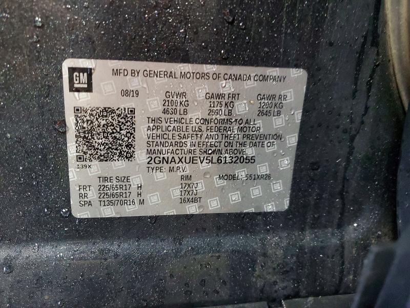 Продаж на аукціоні авто 2020 Chevrolet Equinox, vin: 2GNAXUEV5L6132055, номер лоту: 61389946