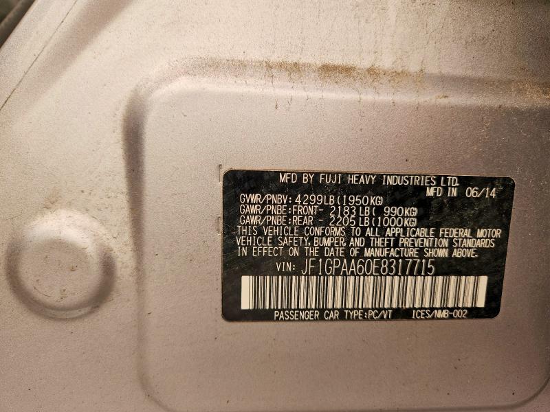 Aukcja sprzedaży 2014 Subaru Impreza, vin: JF1GPAA60E8317715, numer aukcji: 60843746