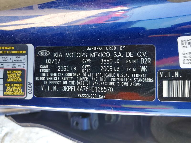61790726 :رقم المزاد ، 3KPFL4A76HE138570 vin ، 2017 Kia Forte مزاد بيع