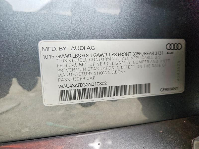 60323836 :رقم المزاد ، WAU43AFD3GN010802 vin ، 2016 Audi A8 مزاد بيع