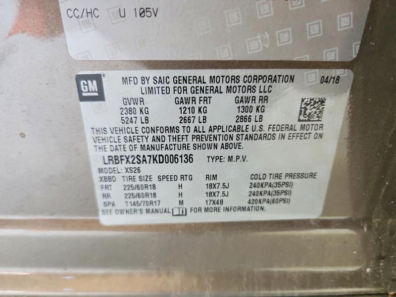 Продаж на аукціоні авто 2019 Buick Envision, vin: LRBFX2SA7KD006136, номер лоту: 62403396