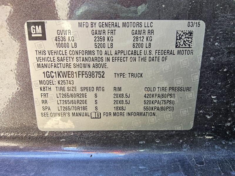 63256646 :رقم المزاد ، 1GC1KWE81FF598752 vin ، 2015 Chevrolet Silverado مزاد بيع