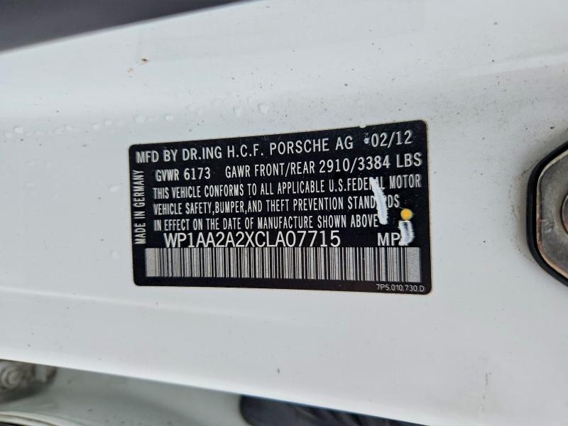Aukcja sprzedaży 2012 Porsche Cayenne, vin: WP1AA2A2XCLA07715, numer aukcji: 62657346