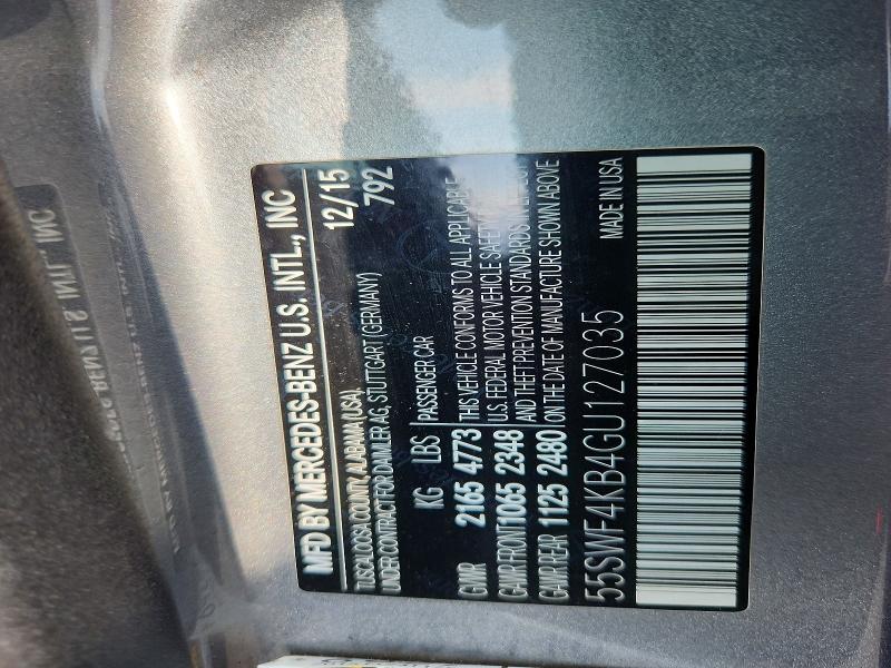 60695356 :رقم المزاد ، 55SWF4KB4GU127035 vin ، 2016 Mercedes-benz C مزاد بيع