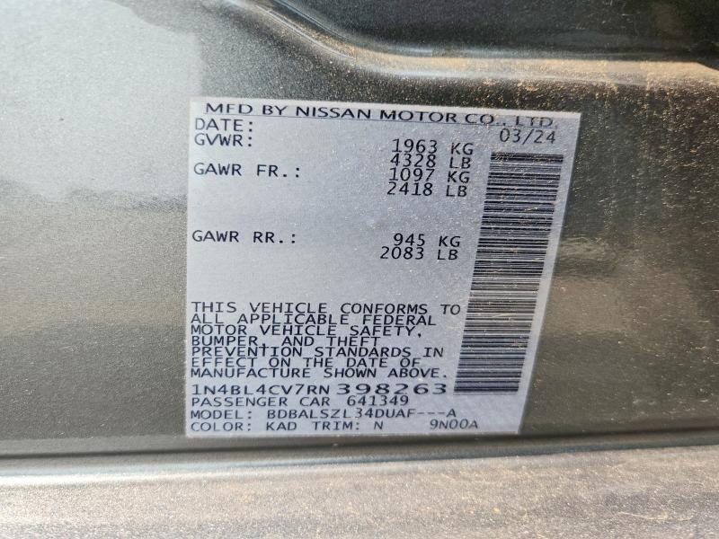 Продажа на аукционе авто 2024 Nissan Altima, vin: 1N4BL4CV7RN398263, номер лота: 60639696