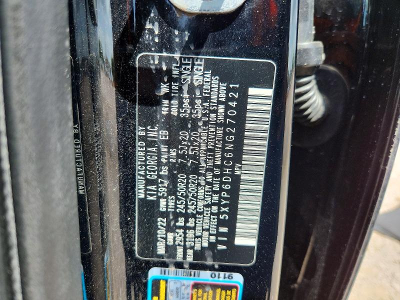 2022 Kia Telluride მანქანა იყიდება აუქციონზე, vin: 5XYP6DHC6NG270421, აუქციონის ნომერი: 65387556