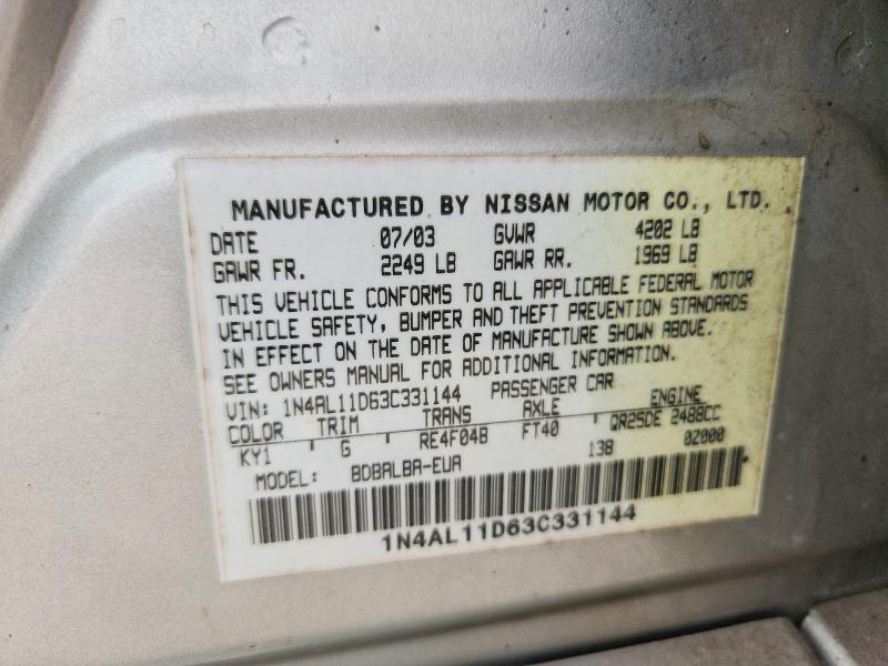 Aukcja sprzedaży 2003 Nissan Altima, vin: 1N4AL11D63C331144, numer aukcji: 60615416