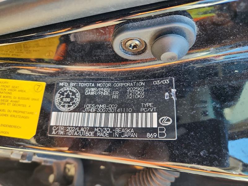 62578026 :رقم المزاد ، JTHBF30G730141110 vin ، 2003 Lexus Es مزاد بيع