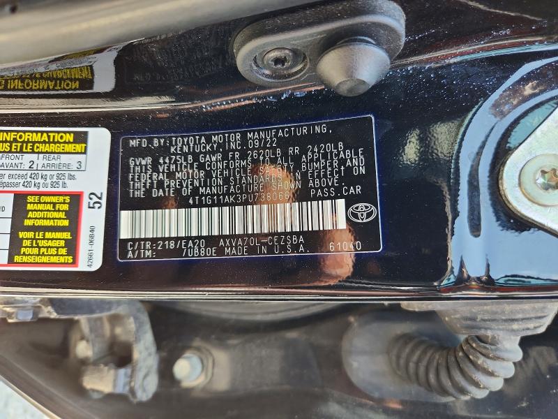 63071856 :رقم المزاد ، 4T1G11AK3PU738066 vin ، 2023 Toyota Camry مزاد بيع