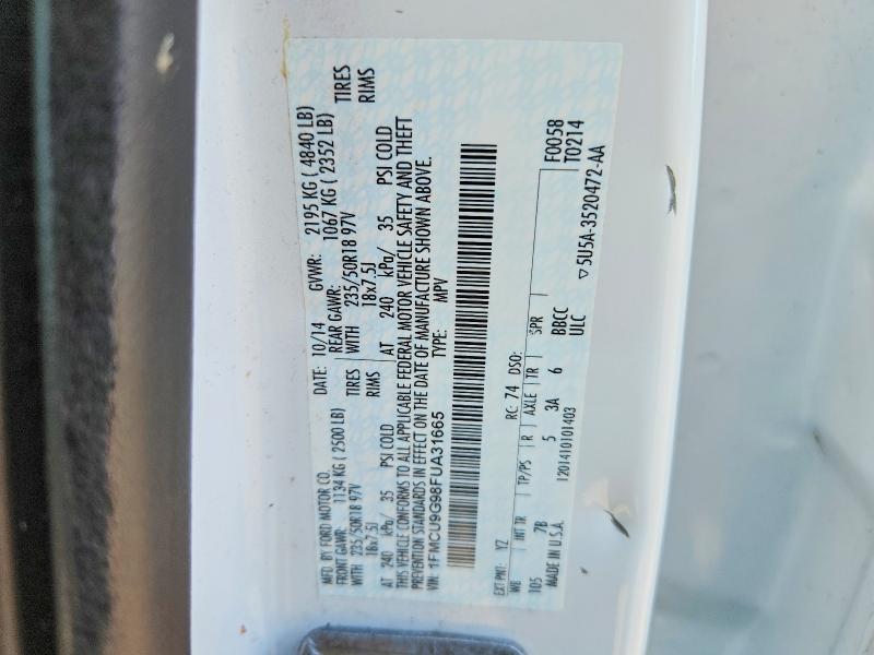 Продажа на аукционе авто 2015 Ford Escape, vin: 1FMCU9G98FUA31665, номер лота: 62648096