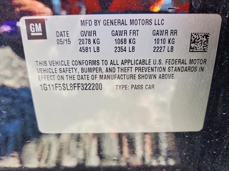 2015 Chevrolet Malibu მანქანა იყიდება აუქციონზე, vin: 1G11F5SL8FF322200, აუქციონის ნომერი: 58959276