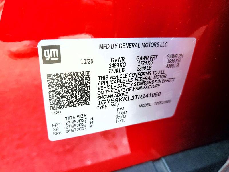 Auction sale of the 2026 Cadillac Escalade, vin: 1GYS9KKL3TR141060, lot number: 60634686