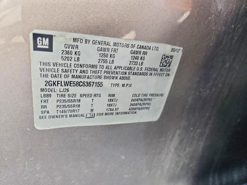 Aukcja sprzedaży 2012 Gmc Terrain, vin: 2GKFLWE58C6367155, numer aukcji: 85966255