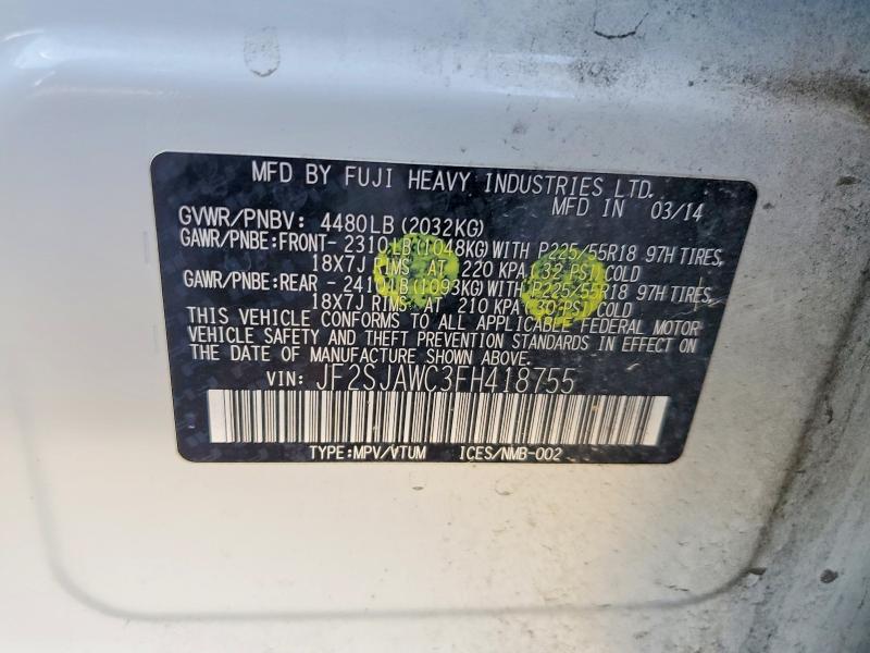 2015 Subaru Forester მანქანა იყიდება აუქციონზე, vin: JF2SJAWC3FH418755, აუქციონის ნომერი: 61629266