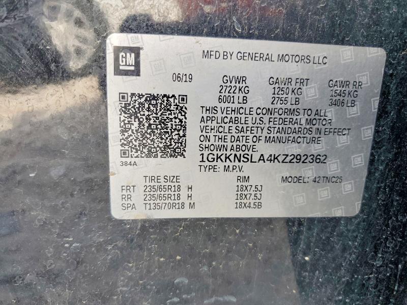 Aukcja sprzedaży 2019 Gmc Acadia, vin: 1GKKNSLA4KZ292362, numer aukcji: 59312286