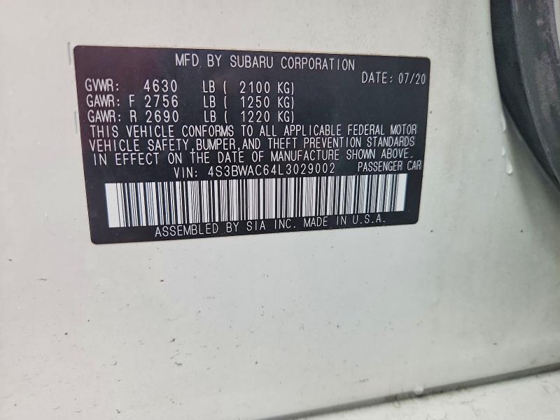 59305686 :رقم المزاد ، 4S3BWAC64L3029002 vin ، 2020 Subaru Legacy مزاد بيع