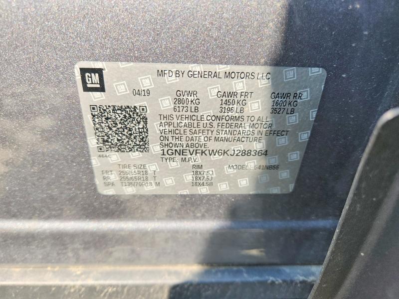 Aukcja sprzedaży 2019 Chevrolet Traverse, vin: 1GNEVFKW6KJ288364, numer aukcji: 59357846