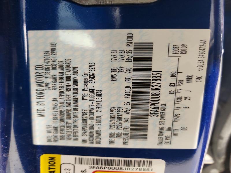 Продажа на аукционе авто 2018 Ford Fusion, vin: 3FA6P0UU8JR278851, номер лота: 60862996