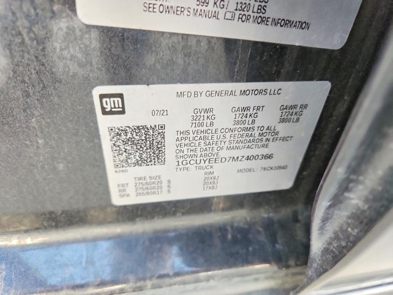 Aukcja sprzedaży 2021 Chevrolet Silverado, vin: 1GCUYEED7MZ400366, numer aukcji: 62601406
