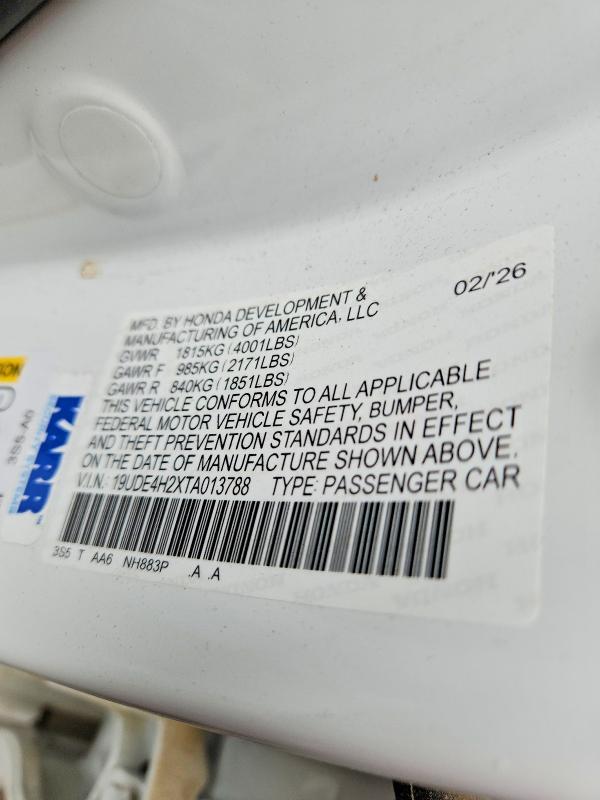 2026 Acura Integra მანქანა იყიდება აუქციონზე, vin: 19UDE4H2XTA013788, აუქციონის ნომერი: 59364916