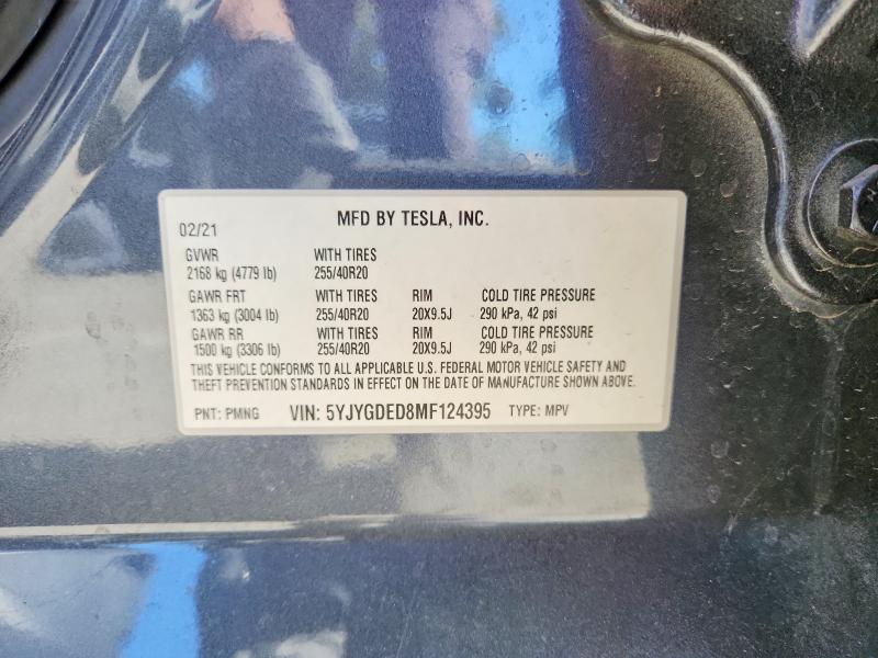 60846376 :رقم المزاد ، 5YJYGDED8MF124395 vin ، 2021 Tesla Model  Y مزاد بيع