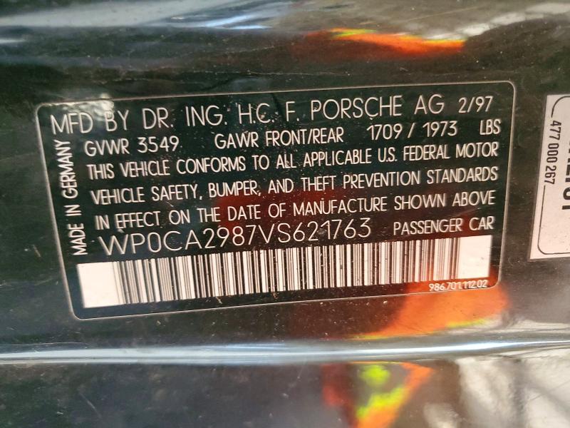 1997 Porsche Boxster მანქანა იყიდება აუქციონზე, vin: WP0CA2987VS621763, აუქციონის ნომერი: 62875196