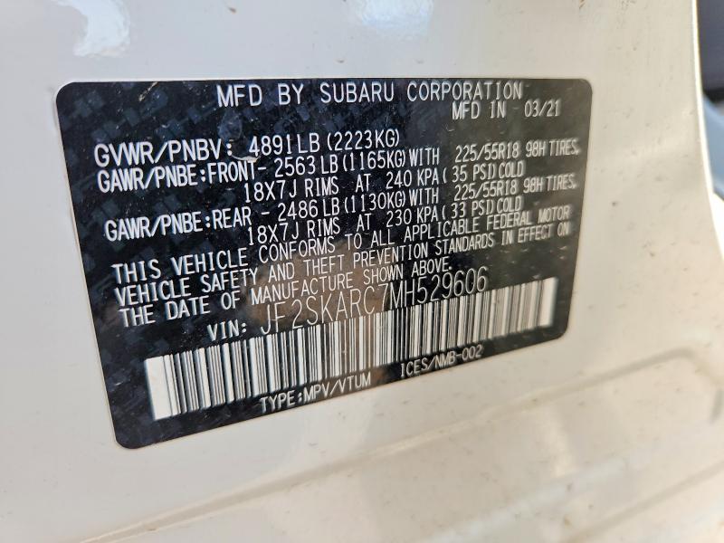 59900126 :رقم المزاد ، JF2SKARC7MH529606 vin ، 2021 Subaru Forester مزاد بيع