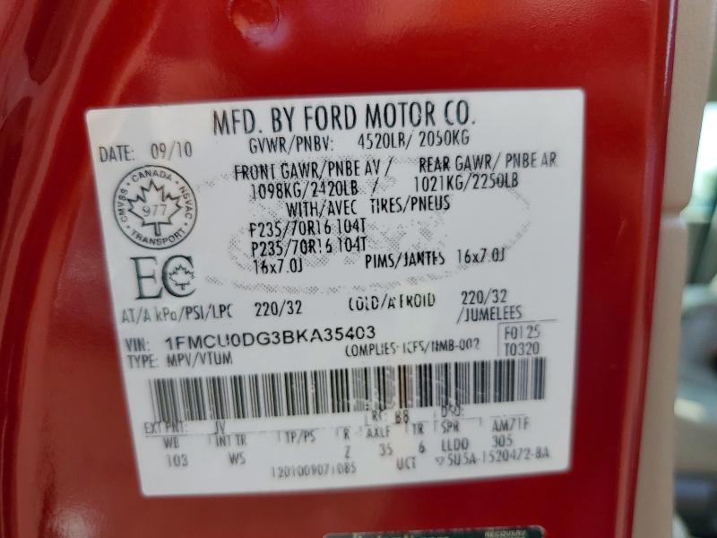 2011 Ford Escape მანქანა იყიდება აუქციონზე, vin: 1FMCU0DG3BKA35403, აუქციონის ნომერი: 61378876