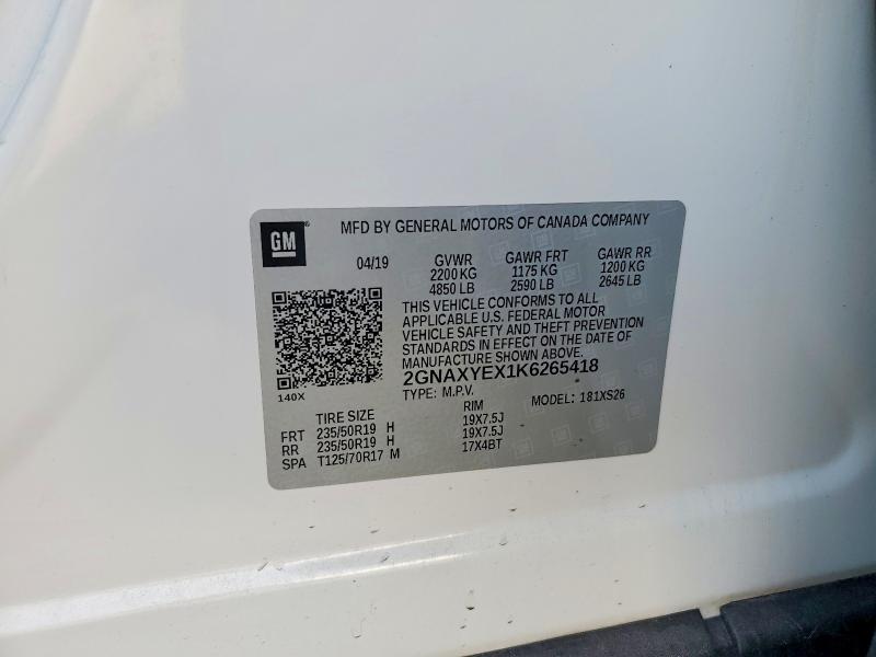 2019 Chevrolet Equinox მანქანა იყიდება აუქციონზე, vin: 2GNAXYEX1K6265418, აუქციონის ნომერი: 60052966