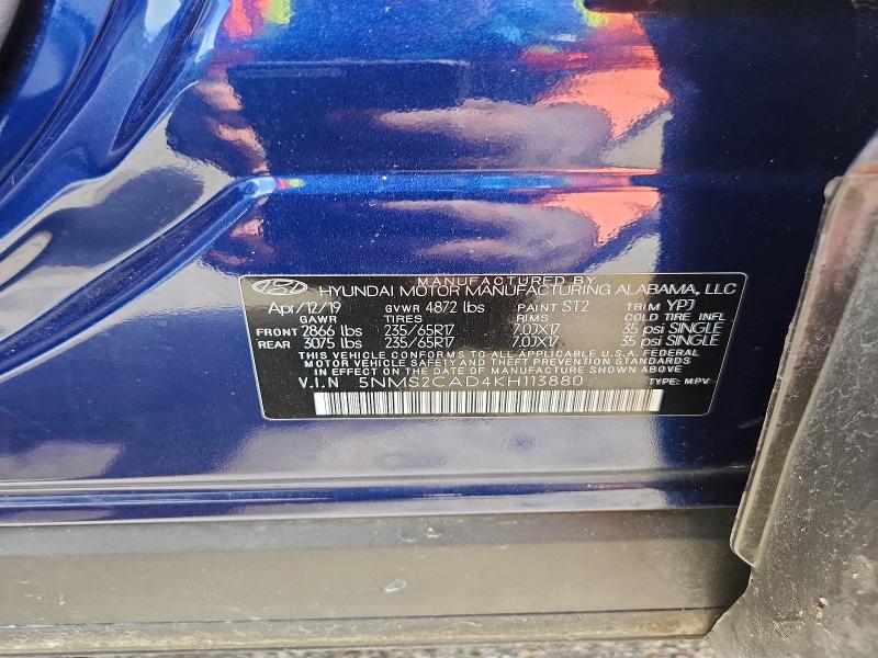 60898976 :رقم المزاد ، 5NMS2CAD4KH113880 vin ، 2019 Hyundai Santa Fe مزاد بيع