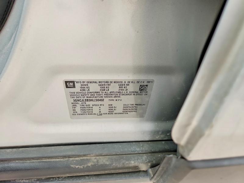 2017 Chevrolet Trax მანქანა იყიდება აუქციონზე, vin: 3GNCJLSB3HL290492, აუქციონის ნომერი: 61134236