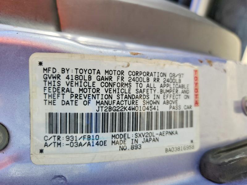 Aukcja sprzedaży 1998 Toyota Camry, vin: JT2BG22K4W0104541, numer aukcji: 60887886