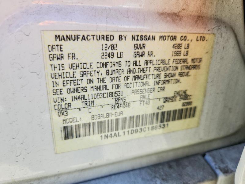 Продажа на аукционе авто 2003 Nissan Altima, vin: 1N4AL11D93C188531, номер лота: 61614666