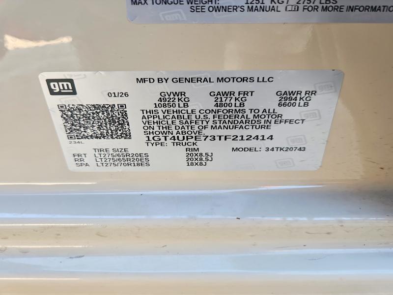 Aukcja sprzedaży 2026 Gmc Sierra, vin: 1GT4UPE73TF212414, numer aukcji: 61927916