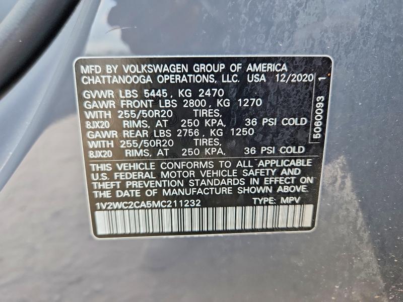 Продаж на аукціоні авто 2021 Volkswagen Atlas Cross Sport, vin: 1V2WC2CA5MC211232, номер лоту: 62438456