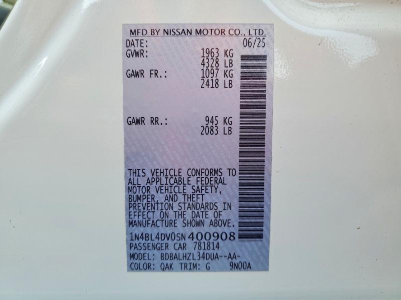 Продаж на аукціоні авто 2025 Nissan Altima, vin: 1N4BL4DV0SN400908, номер лоту: 61282676