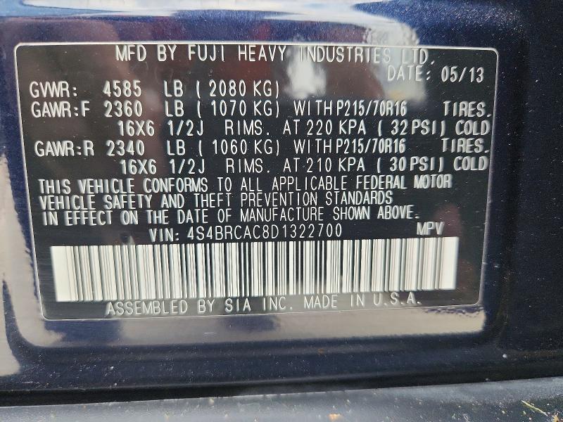 Aukcja sprzedaży 2013 Subaru Outback, vin: 4S4BRCAC8D1322700, numer aukcji: 61505346