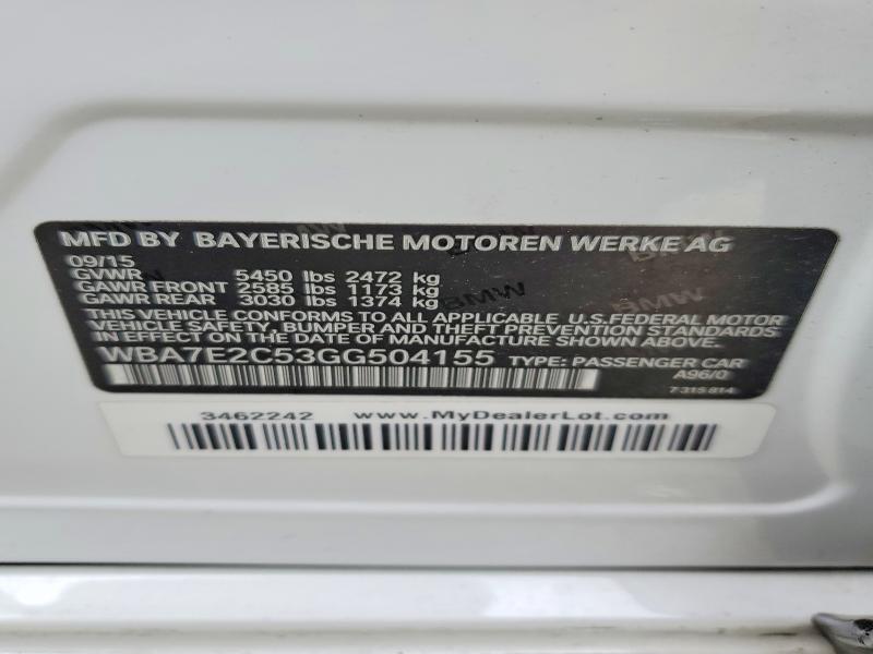 Aukcja sprzedaży 2016 Bmw 740, vin: WBA7E2C53GG504155, numer aukcji: 61200496
