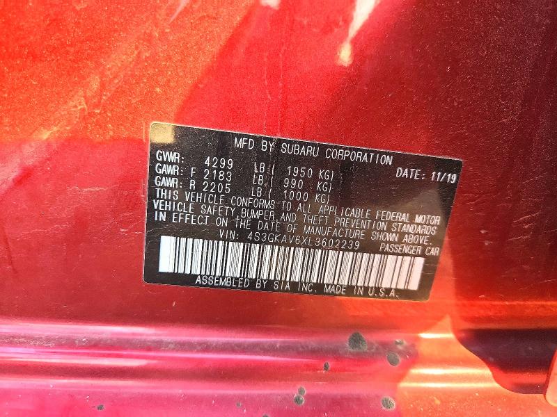 Aukcja sprzedaży 2020 Subaru Impreza, vin: 4S3GKAV6XL3602239, numer aukcji: 60855126