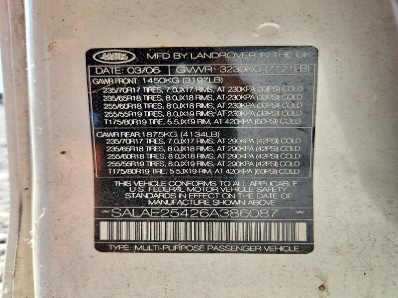 Продажа на аукционе авто 2006 Land Rover Lr3, vin: SALAE25426A386087, номер лота: 60796336