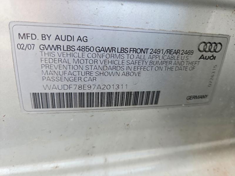 Продаж на аукціоні авто 2007 Audi A4, vin: WAUDF78E97A201311, номер лоту: 60829346