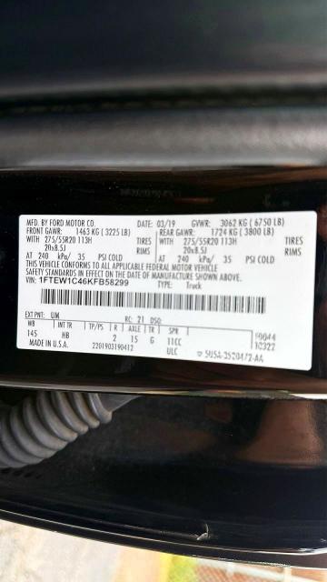 60714936 :رقم المزاد ، 1FTEW1C46KFB58299 vin ، 2019 Ford F150 مزاد بيع